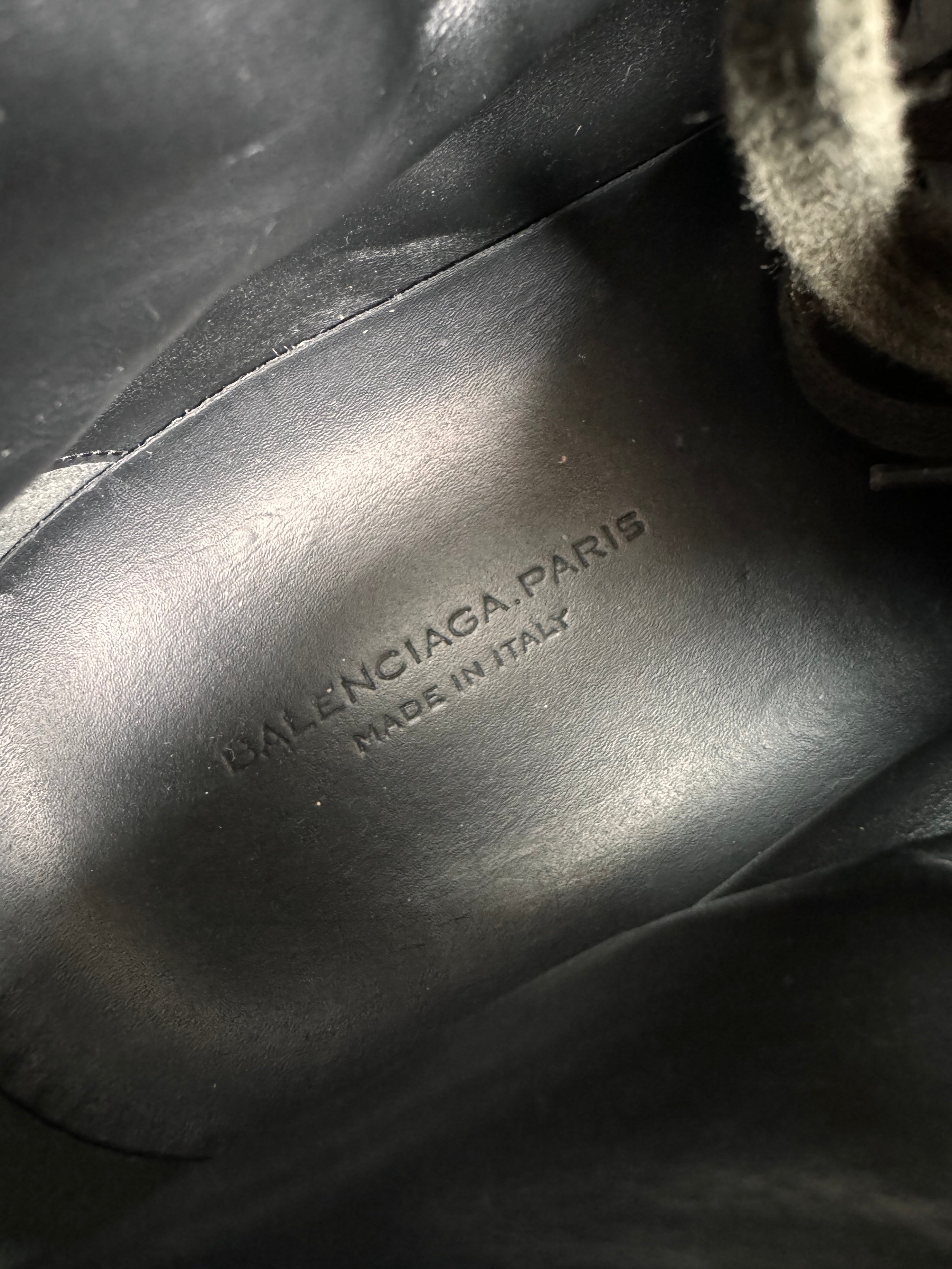 Balenciaga Arena High Kaki Cracked Leather Sneakers