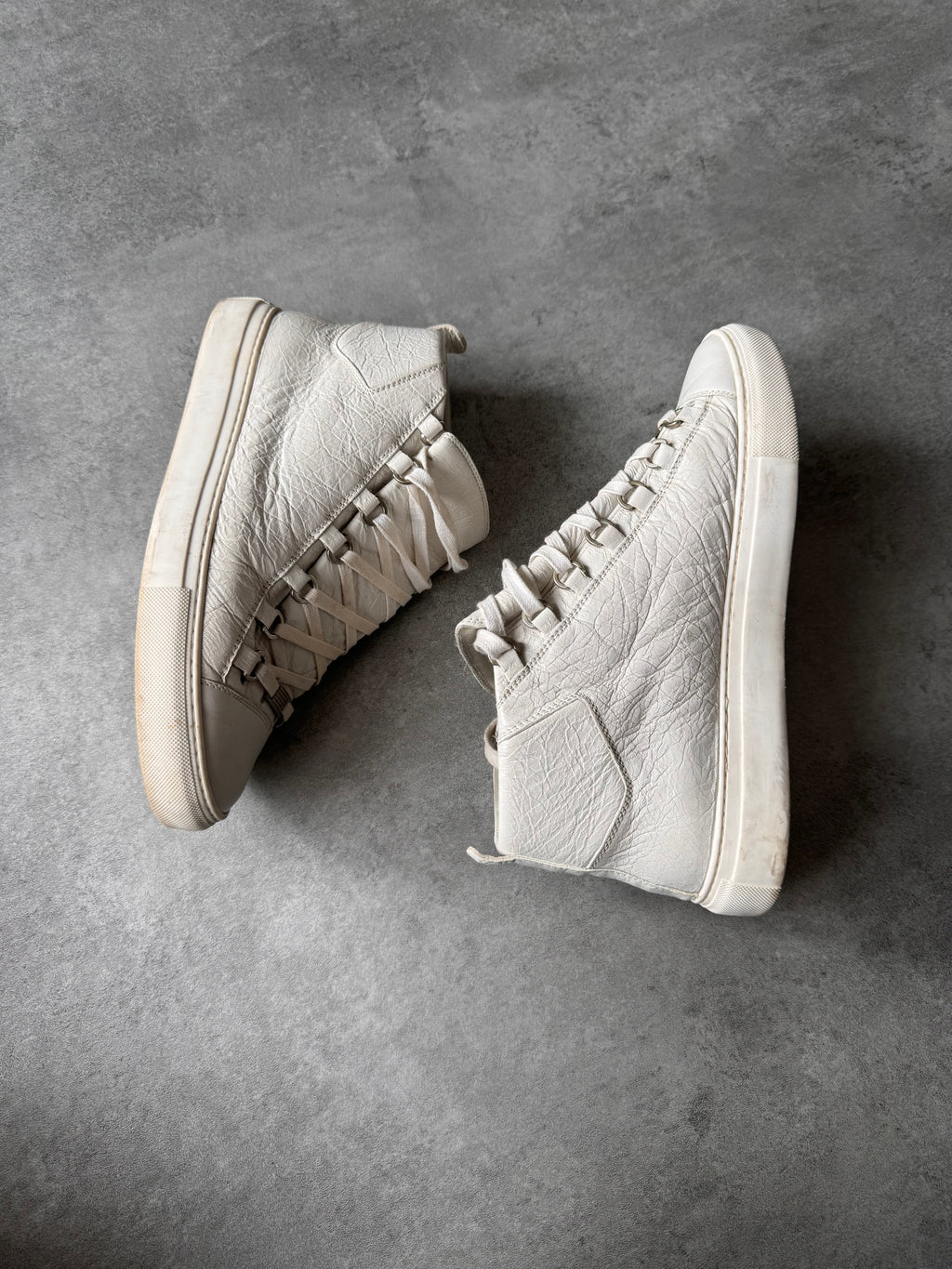 Balenciaga Arena High White Cracked Leather Sneakers