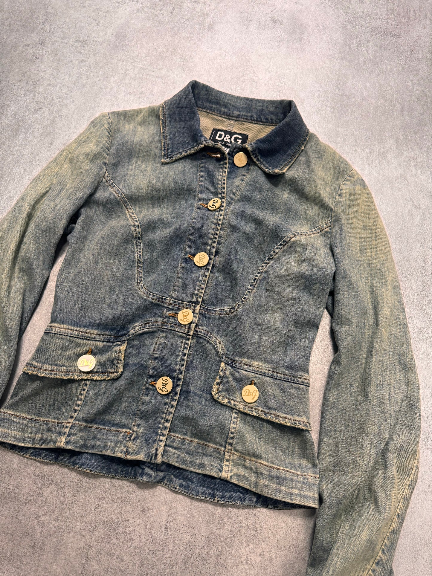 2000s Dolce & Gabbana Sun Faded Fitted Denim Jacket (XS)