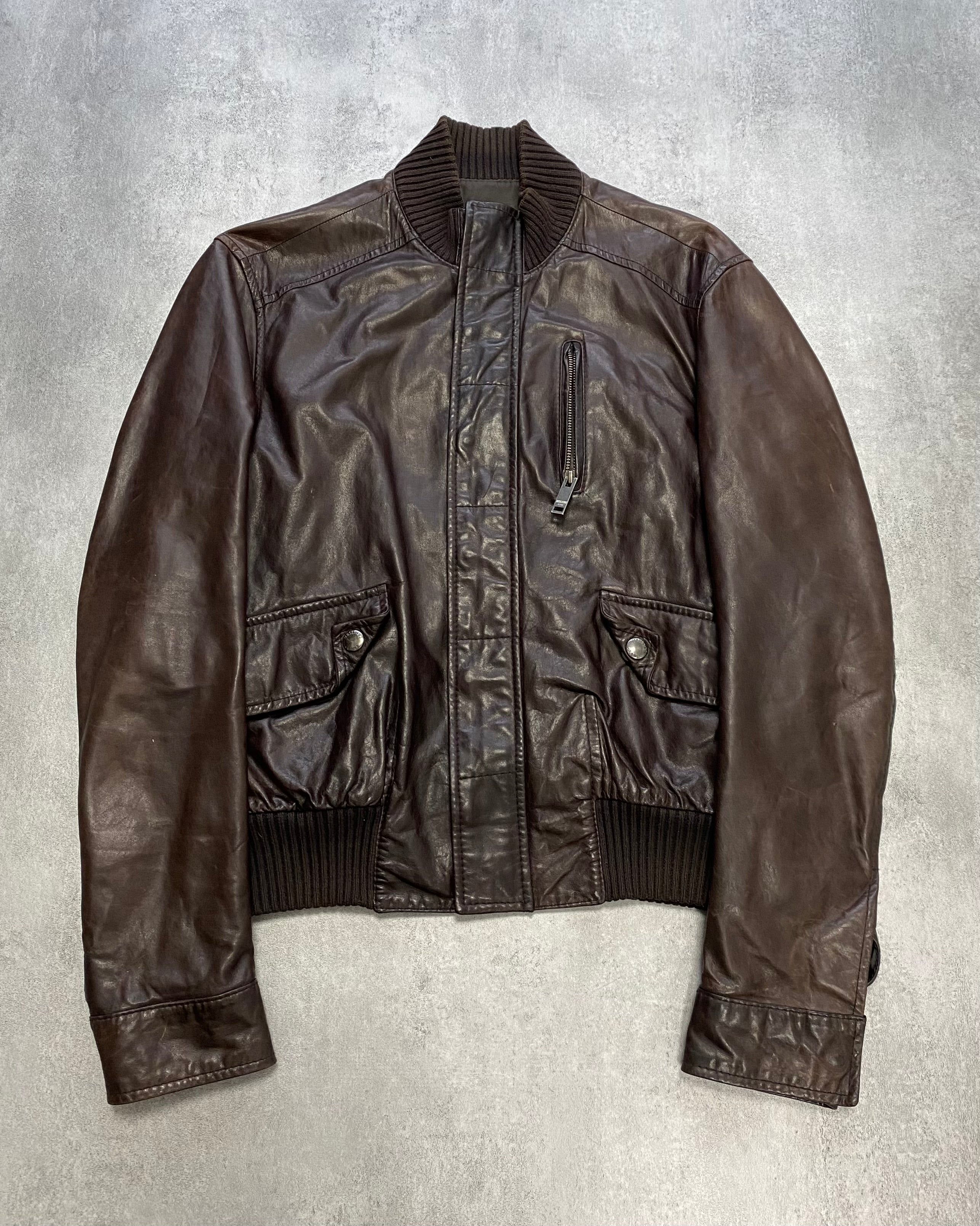 Moschino Simple Brown Leather Jacket