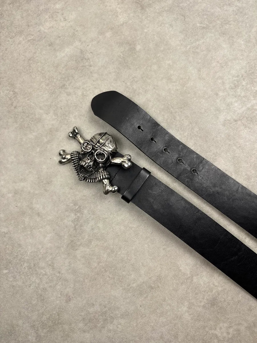 2000s Dolce & Gabbana Black Leather Skull Crossbones Belt CFPdDVwV 2