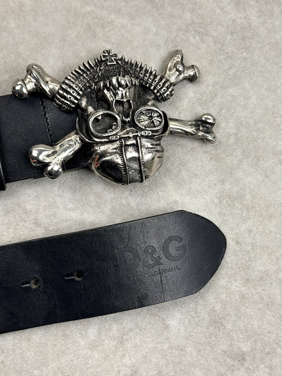 2000s Dolce & Gabbana Black Leather Skull Crossbones Belt CFPdDVwV 4