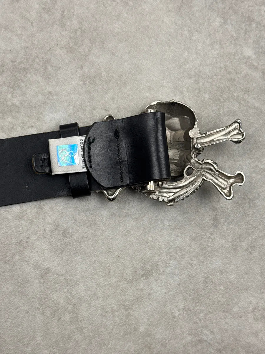 2000s Dolce & Gabbana Black Leather Skull Crossbones Belt CFPdDVwV 7