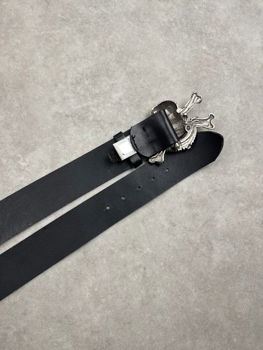 2000s Dolce & Gabbana Black Leather Skull Crossbones Belt CFPdDVwV 5
