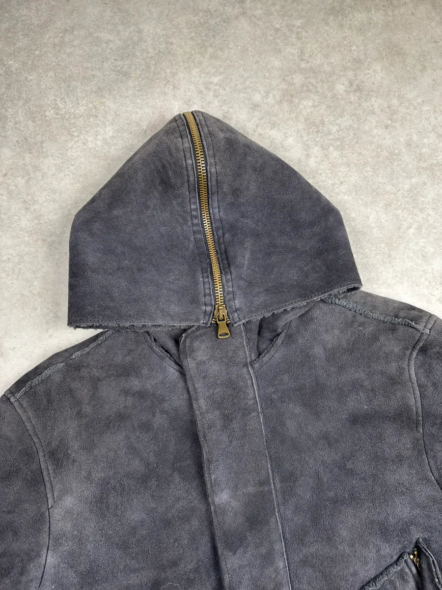 AW2003 Dolce & Gabbana Dark Grey Shearling Hooded Suede Leather Jacket CHqJQRXu 8
