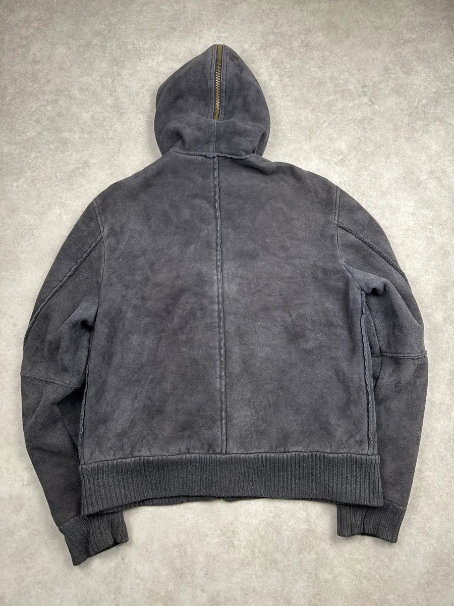 AW2003 Dolce & Gabbana Dark Grey Shearling Hooded Suede Leather Jacket CHqJQRXu 5