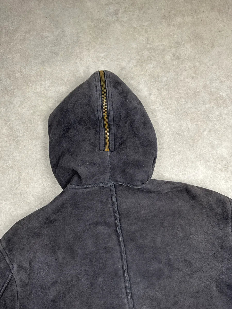 AW2003 Dolce & Gabbana Dark Grey Shearling Hooded Suede Leather Jacket CHqJQRXu 11