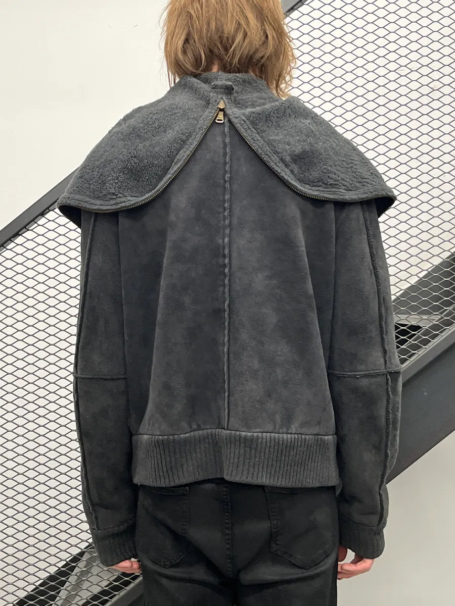 AW2003 Dolce & Gabbana Dark Grey Shearling Hooded Suede Leather Jacket CHqJQRXu 3