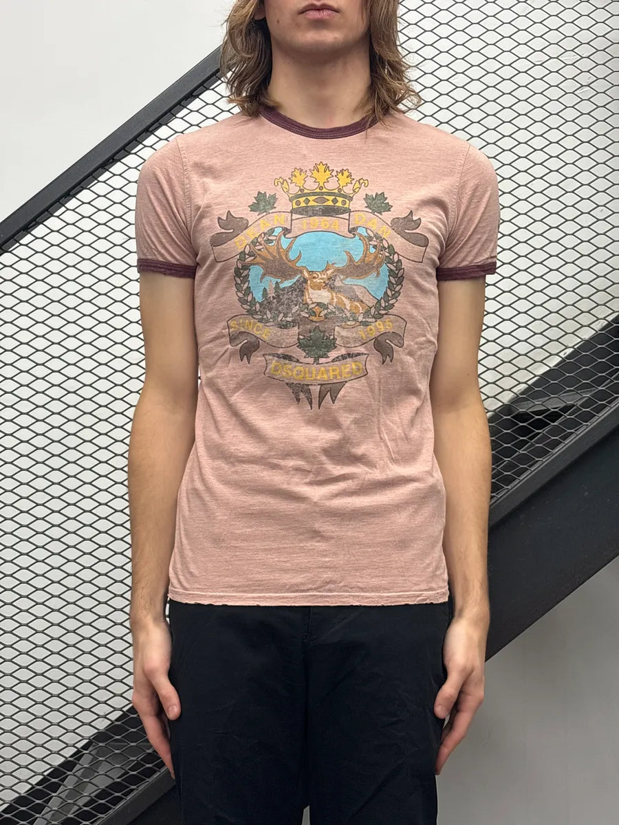 FW2006 Dsquared2 Pink Moose Crest Ringer T-Shirt CIBWrrSf 1