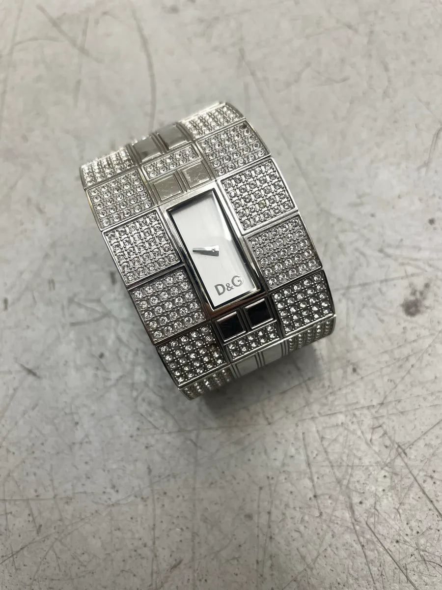 2000s Dolce & Gabbana Silver Stainless Steel Pavé Crystal Geometric Bracelet Watch CJgAhscN 5