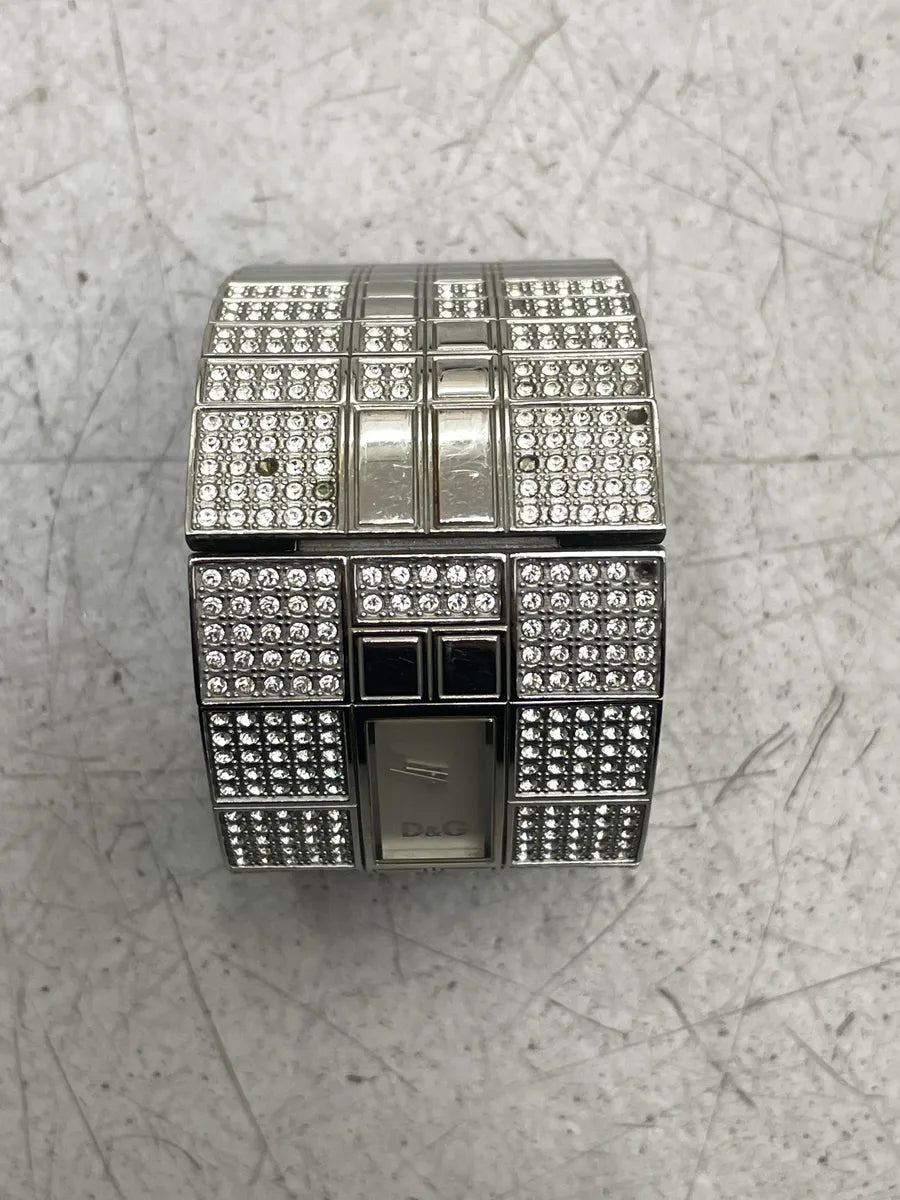 2000s Dolce & Gabbana Silver Stainless Steel Pavé Crystal Geometric Bracelet Watch CJgAhscN 1