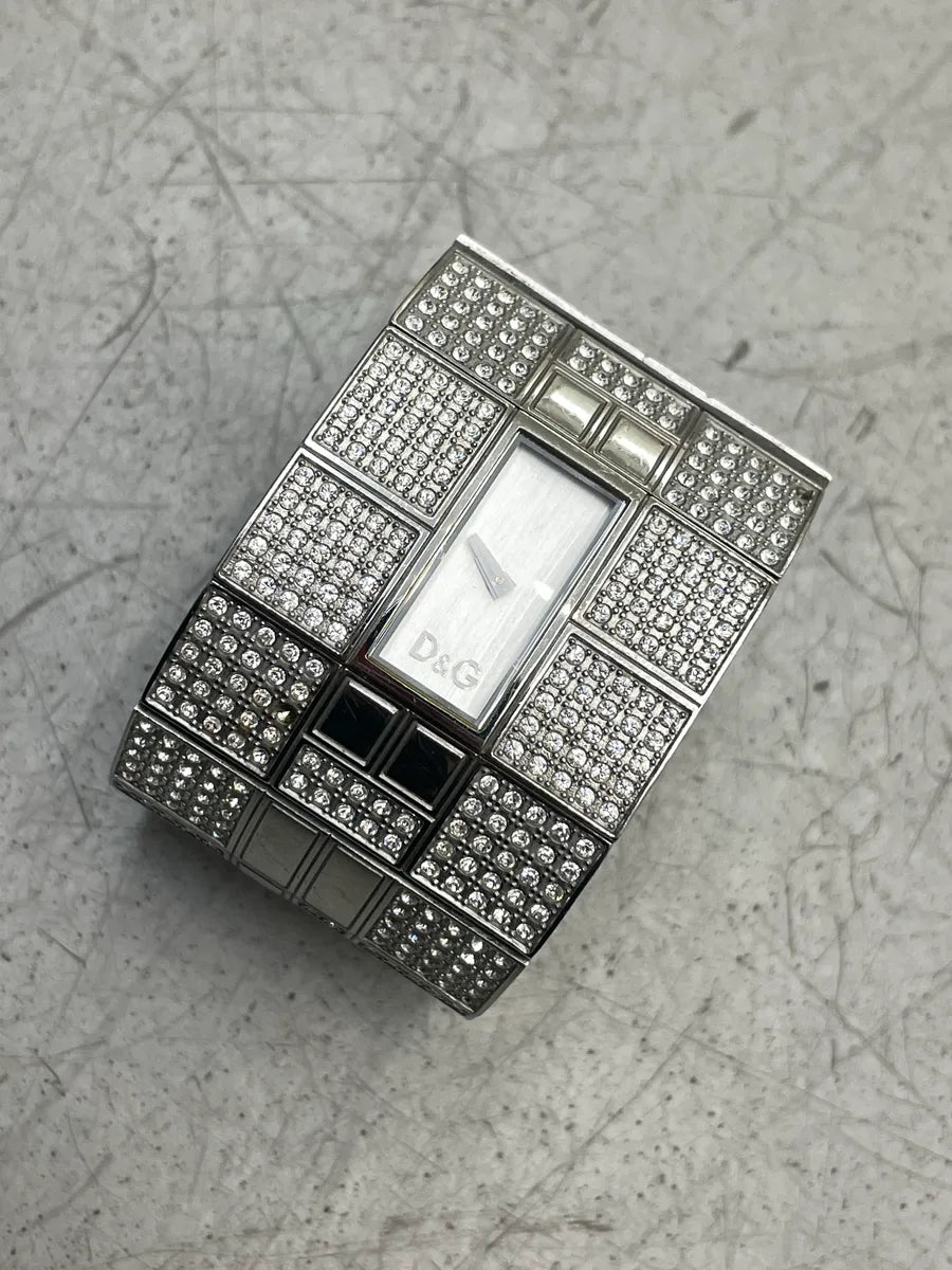 2000s Dolce & Gabbana Silver Stainless Steel Pavé Crystal Geometric Bracelet Watch CJgAhscN 6
