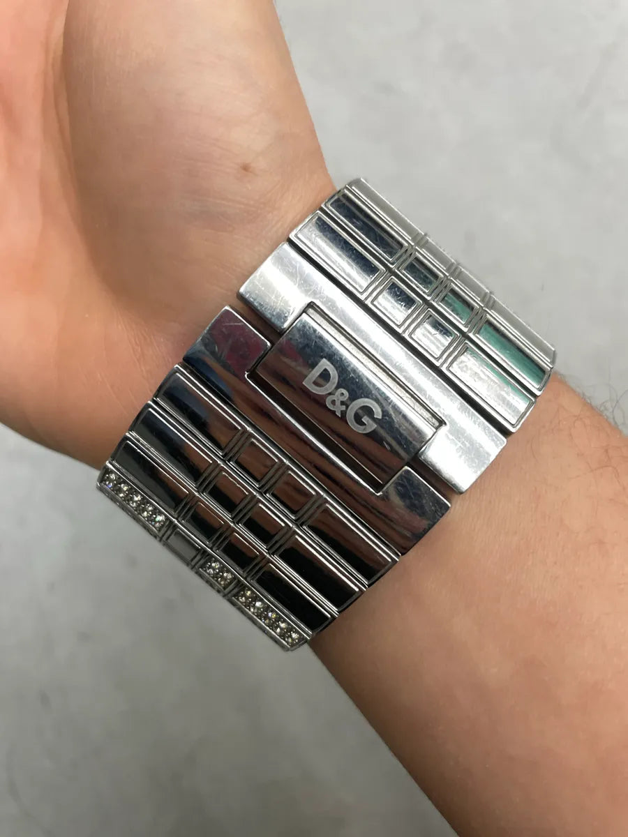 2000s Dolce & Gabbana Silver Stainless Steel Pavé Crystal Geometric Bracelet Watch CJgAhscN 4