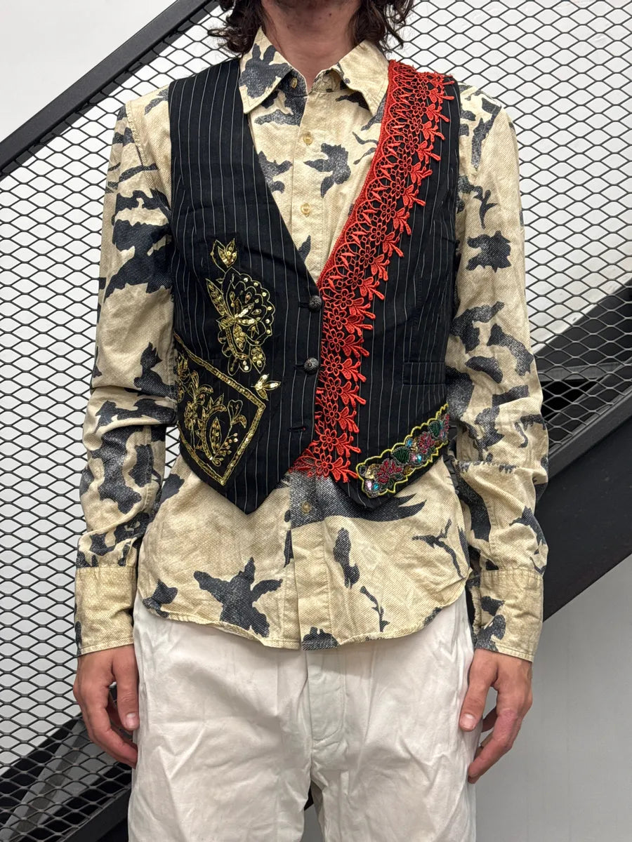SS2008 Galliano Black Gold Floral Embroidered Vest CKaoTQGv 1
