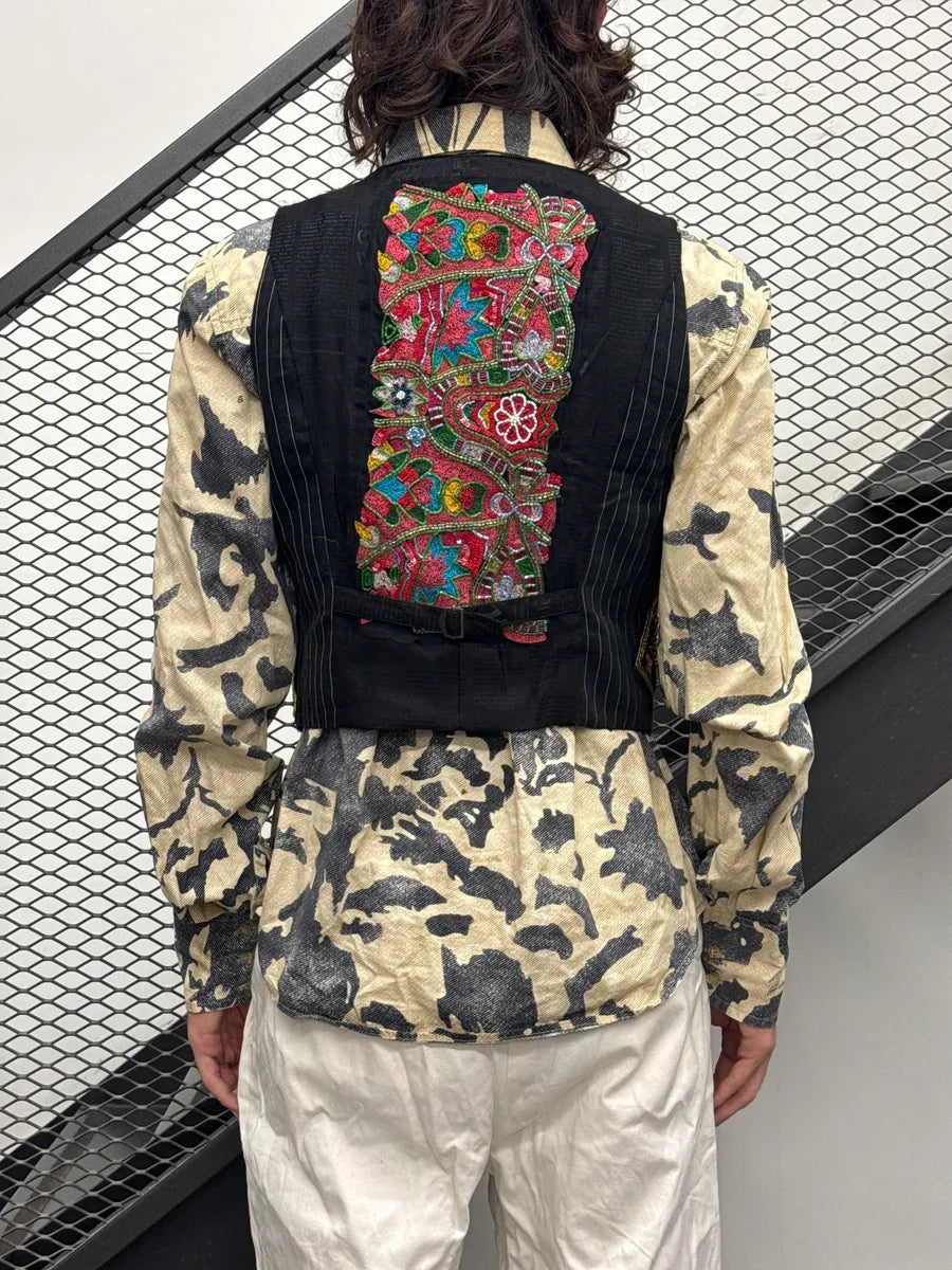 SS2008 Galliano Black Gold Floral Embroidered Vest CKaoTQGv 2