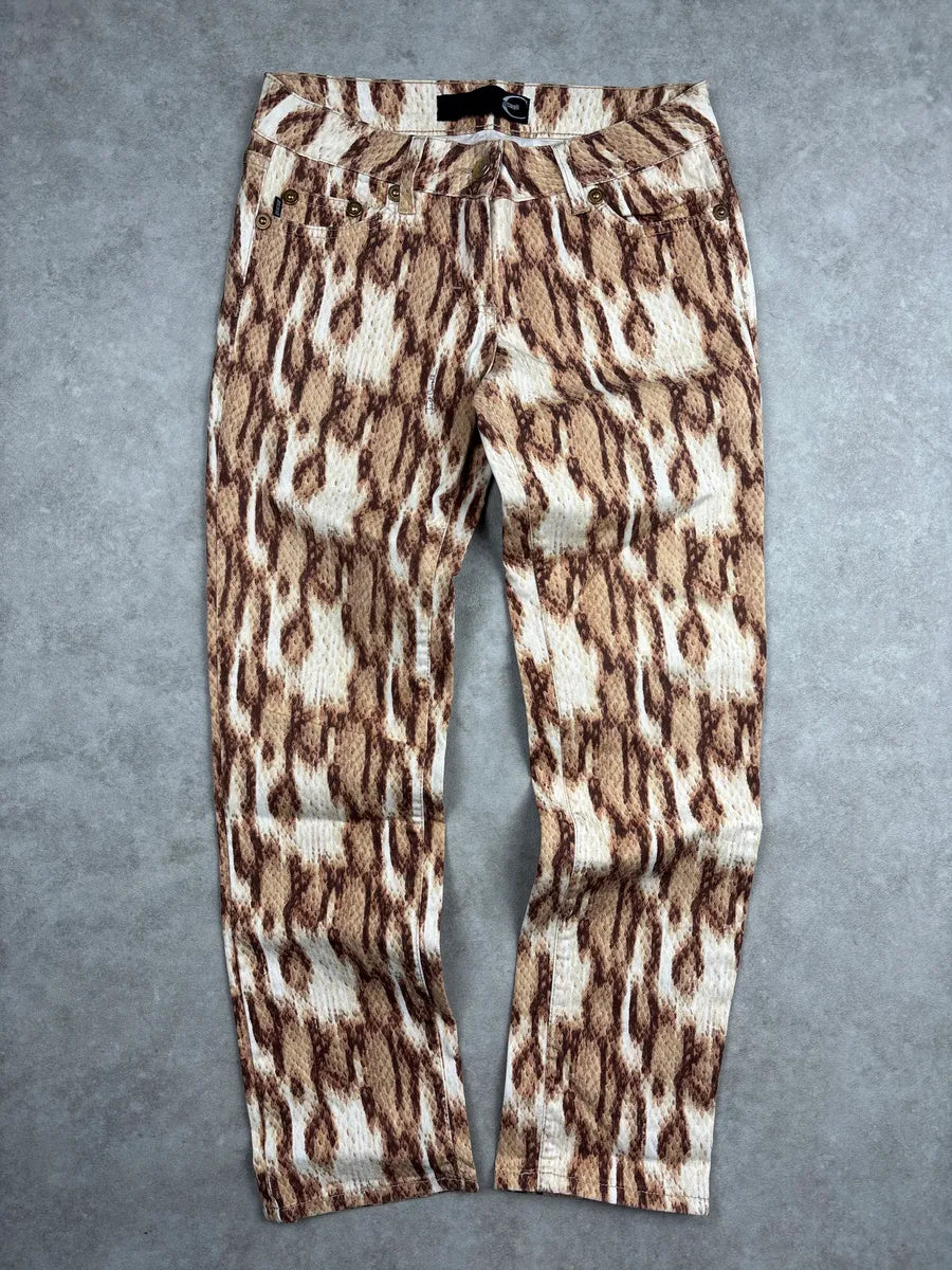 SS2011 Cavalli Beige Brown Snake Print Slim Low-Rise Jeans CLMkLXqV 0