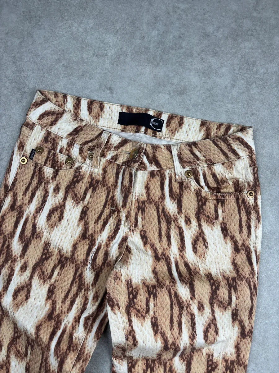 SS2011 Cavalli Beige Brown Snake Print Slim Low-Rise Jeans CLMkLXqV 6