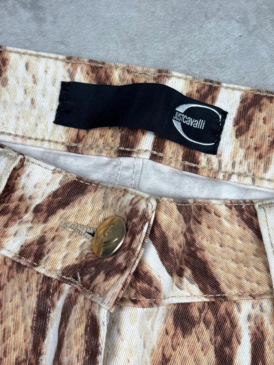 SS2011 Cavalli Beige Brown Snake Print Slim Low-Rise Jeans CLMkLXqV 9