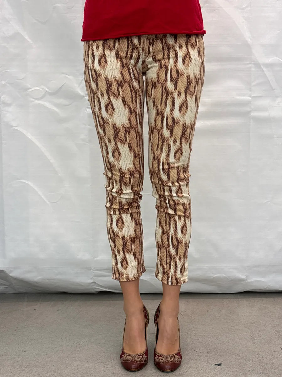 SS2011 Cavalli Beige Brown Snake Print Slim Low-Rise Jeans CLMkLXqV 1