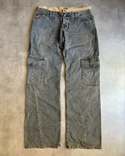 SS2004 Dolce & Gabbana Double Waisted Cargo Denim Pants (XL) - 1