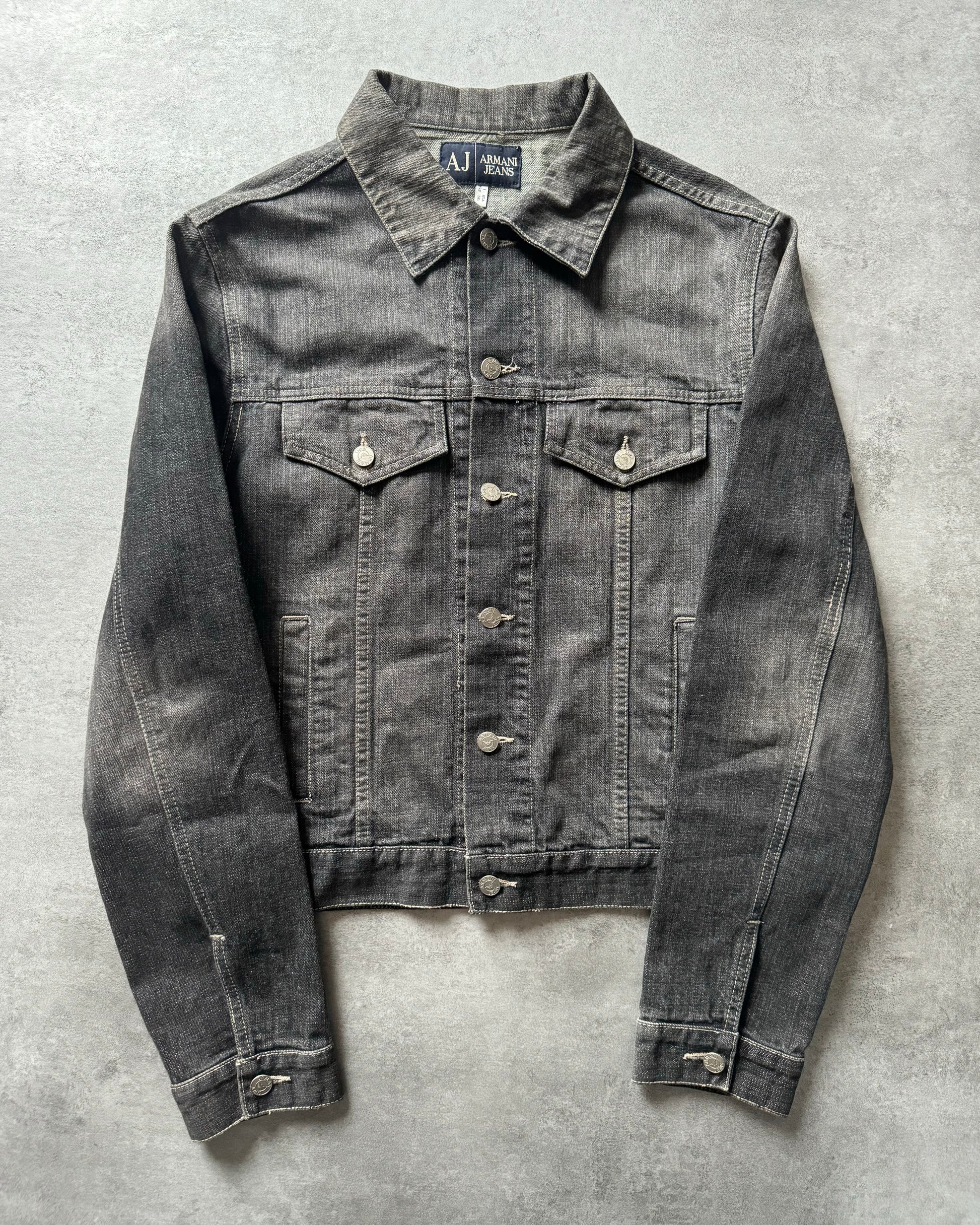 1990s Armani Grey Washed Denim Jacket  (L) - 1