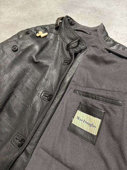 1990s Mac Douglas Black Asymmetrical Combat Leather Bomber Jacket (M/L) - 8