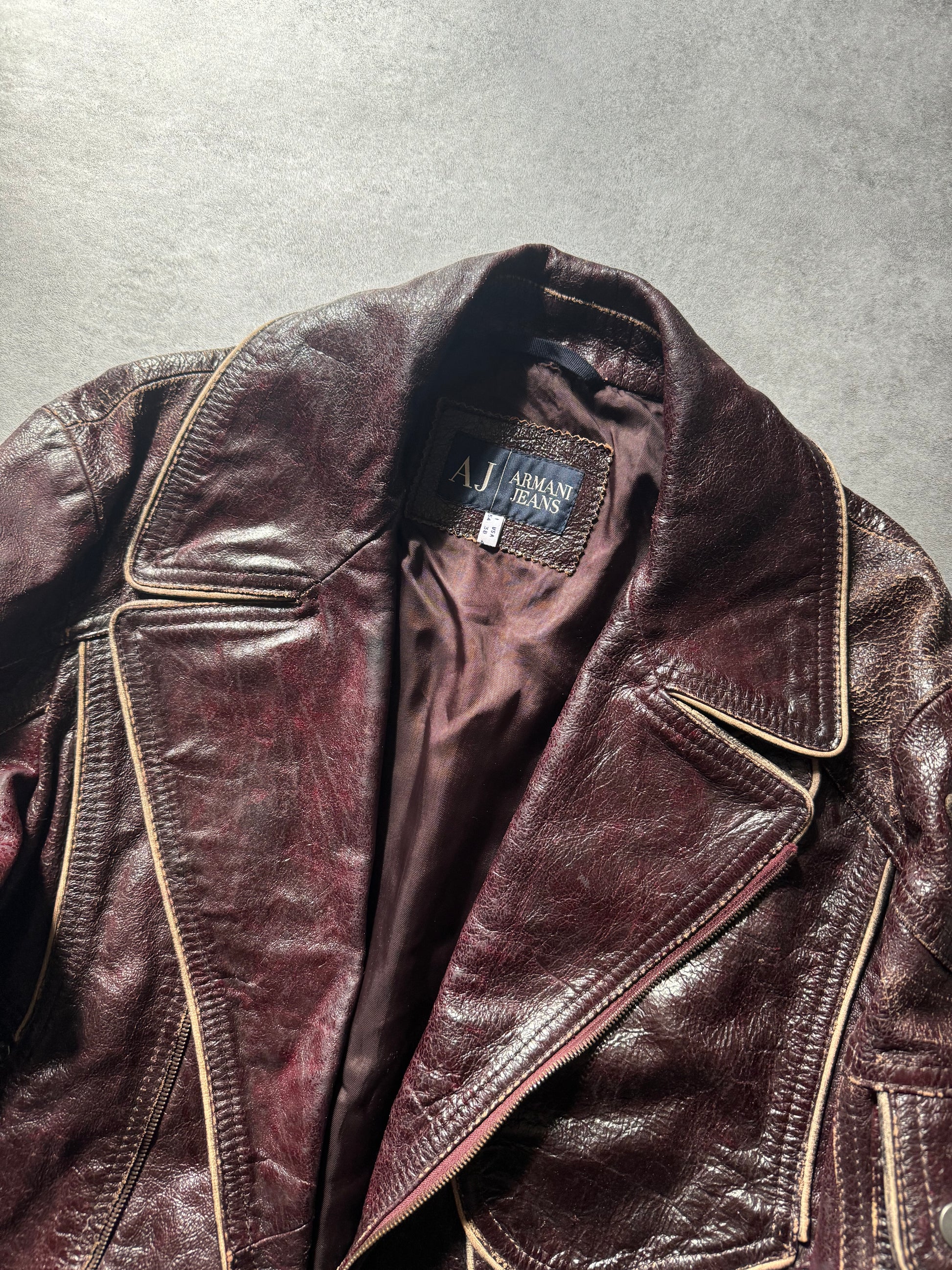 1990s Armani Dark Purple Biker Leather Jacket (L) - 10