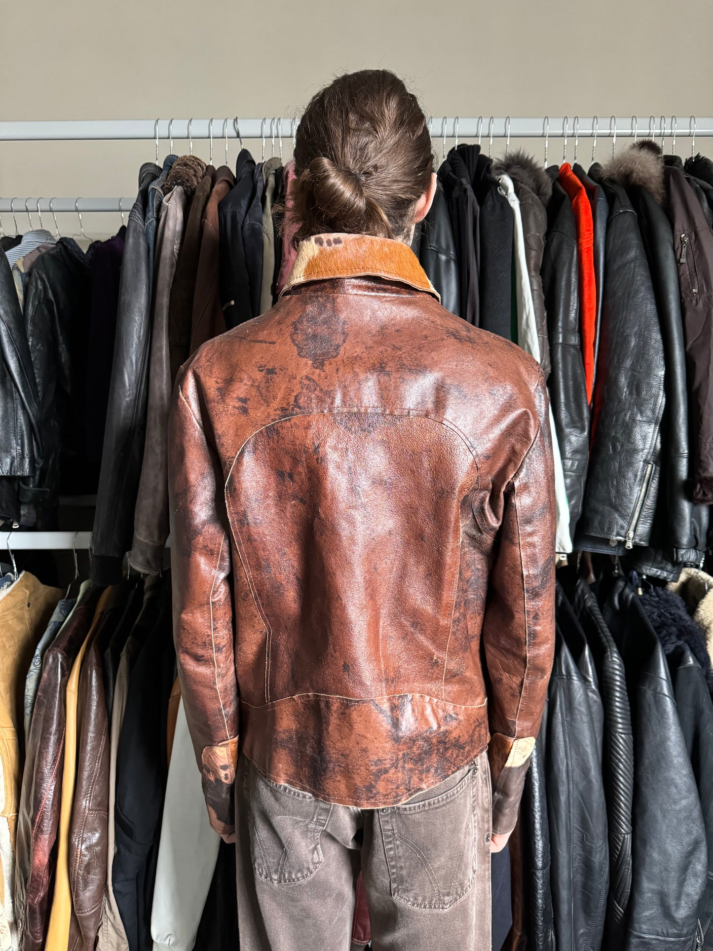 2000s Imperial Brown Fur Leather Cow Jacket  (L) - 4