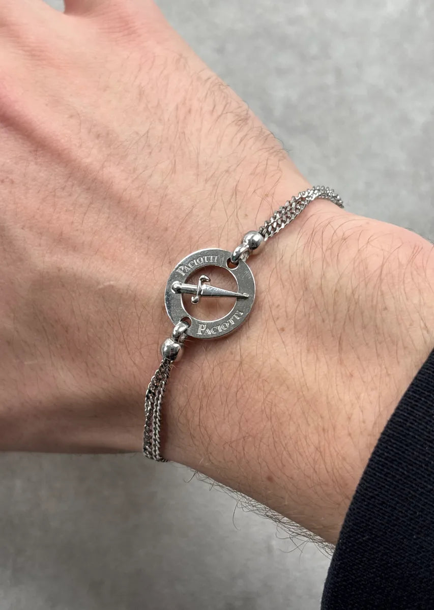 Paciotti Silver-Tone Sword Medallion Logo Engraved Bracelet CRzeiHwZ 1