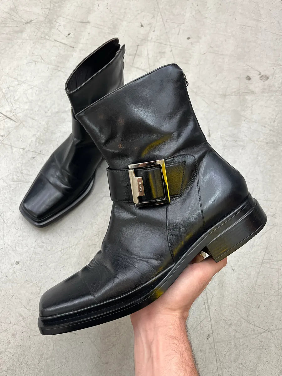 2000s Cesare Paciotti Buckle Strap Black Leather Boots CTNWpAYY 0