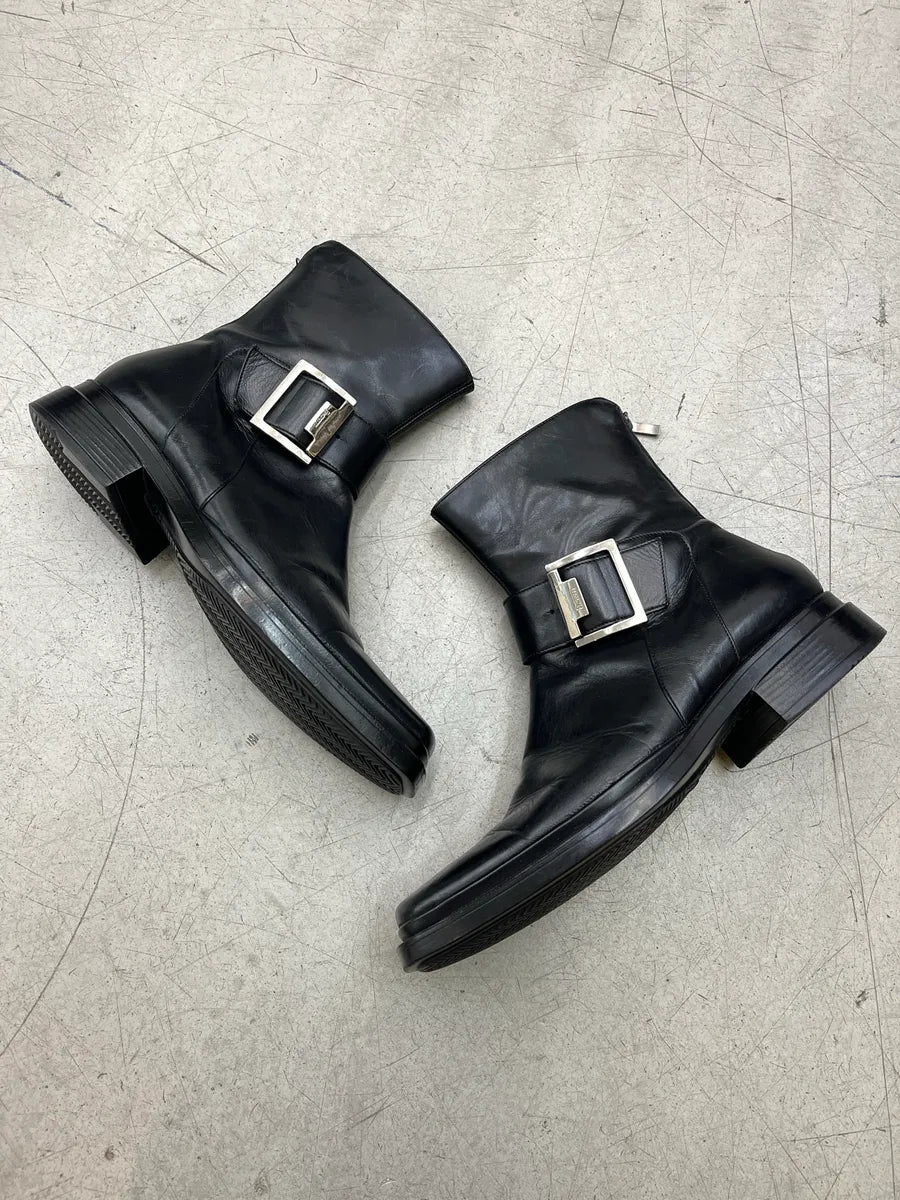 2000s Cesare Paciotti Buckle Strap Black Leather Boots CTNWpAYY 1