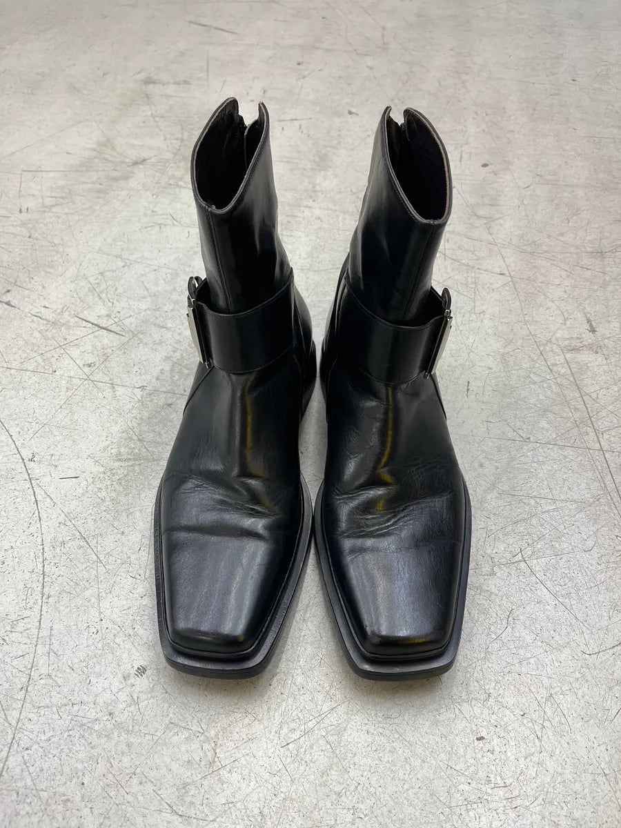 2000s Cesare Paciotti Buckle Strap Black Leather Boots CTNWpAYY 5