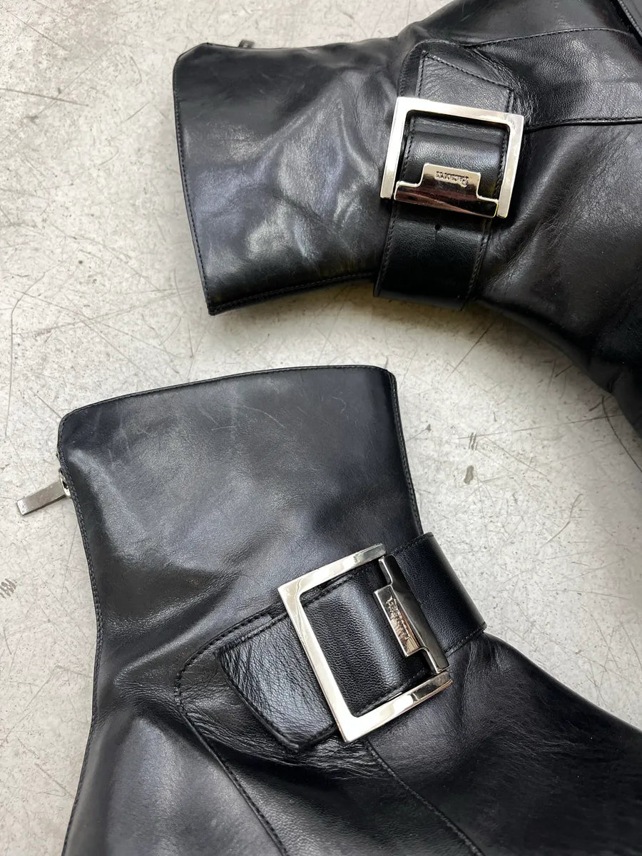 2000s Cesare Paciotti Buckle Strap Black Leather Boots CTNWpAYY 2