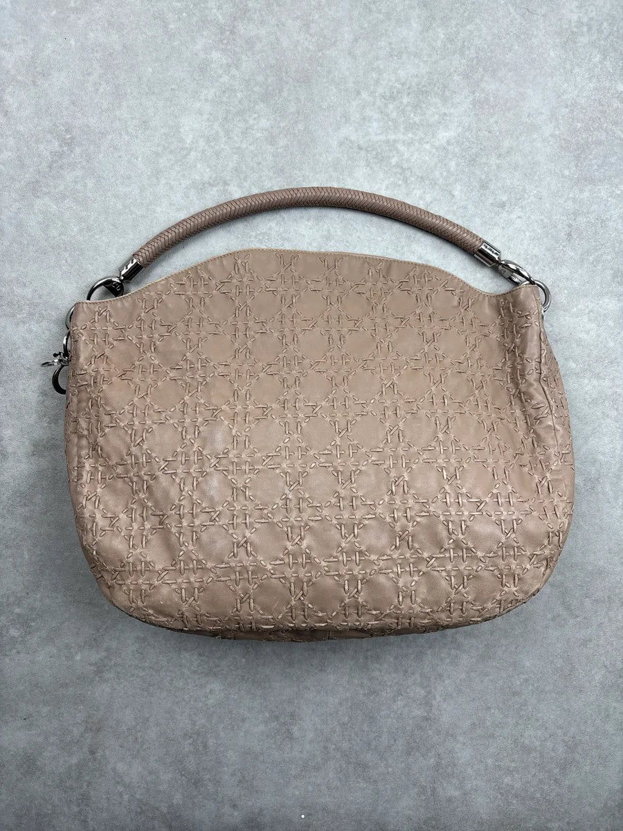 SS2007 Christian Dior Taupe Leather Stitched Logo Cannage Shoulder Bag by Galliano CUesbWPO 0