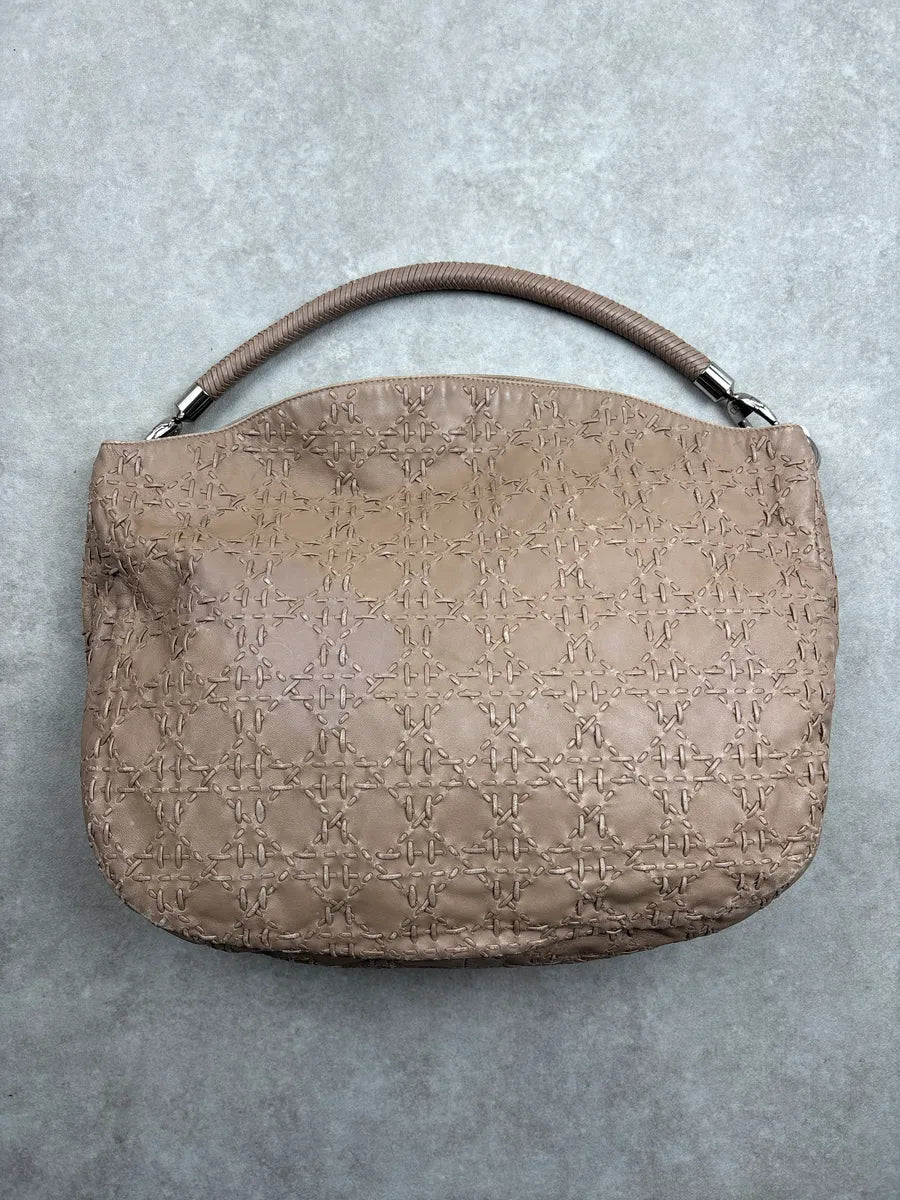 SS2007 Christian Dior Taupe Leather Stitched Logo Cannage Shoulder Bag by Galliano CUesbWPO 4
