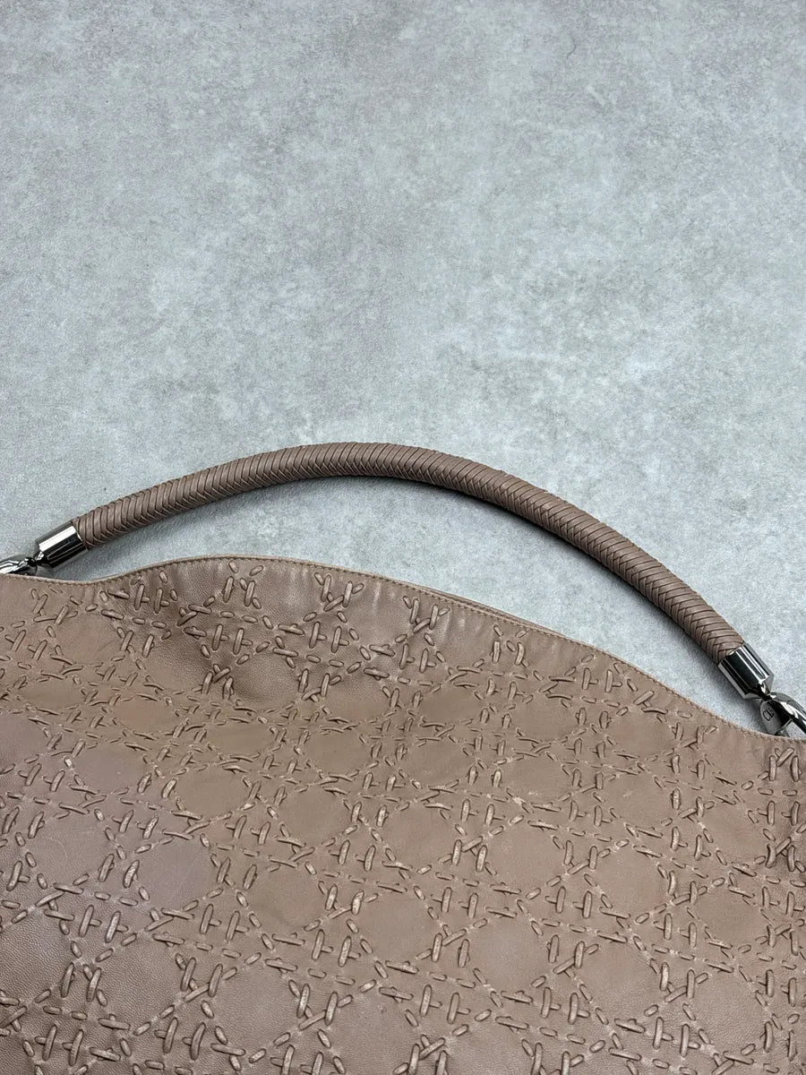 SS2007 Christian Dior Taupe Leather Stitched Logo Cannage Shoulder Bag by Galliano CUesbWPO 12