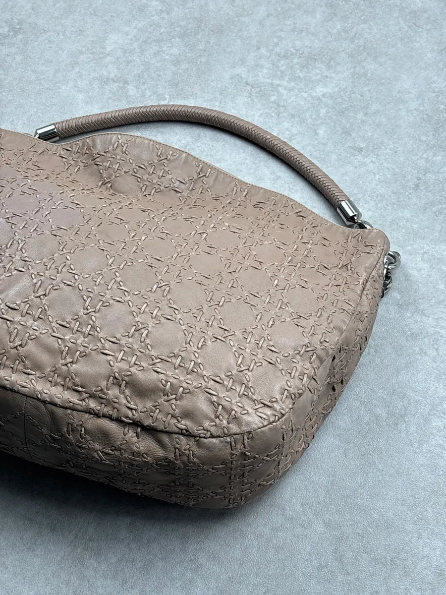 SS2007 Christian Dior Taupe Leather Stitched Logo Cannage Shoulder Bag by Galliano CUesbWPO 13