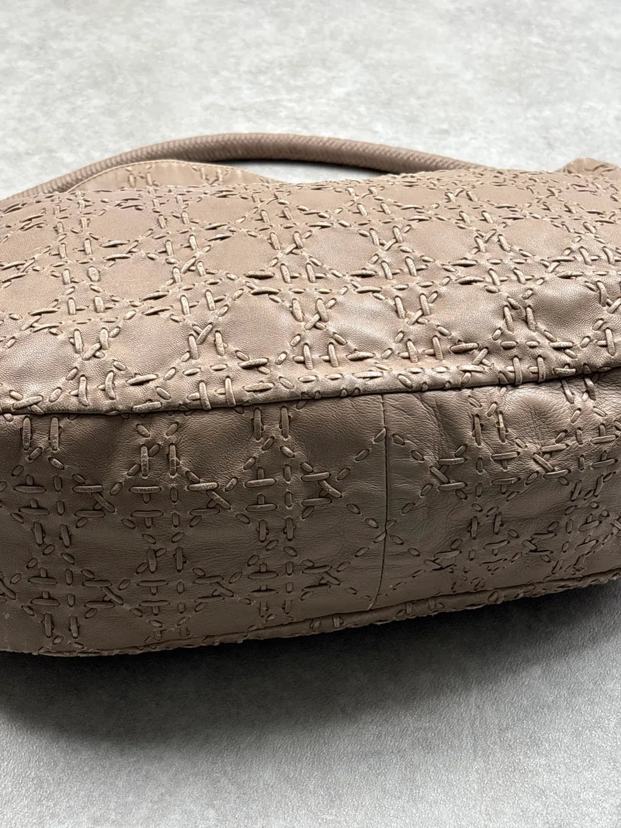 SS2007 Christian Dior Taupe Leather Stitched Logo Cannage Shoulder Bag by Galliano CUesbWPO 15