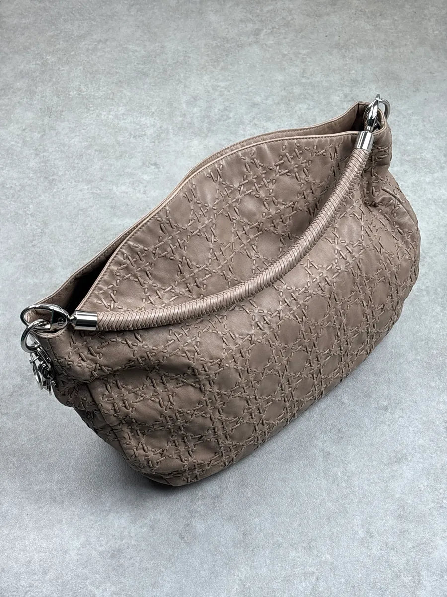 SS2007 Christian Dior Taupe Leather Stitched Logo Cannage Shoulder Bag by Galliano CUesbWPO 3