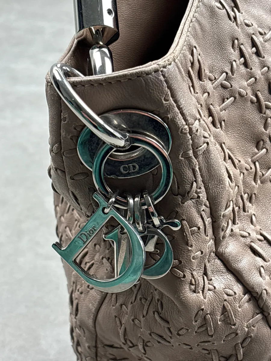 SS2007 Christian Dior Taupe Leather Stitched Logo Cannage Shoulder Bag by Galliano CUesbWPO 6