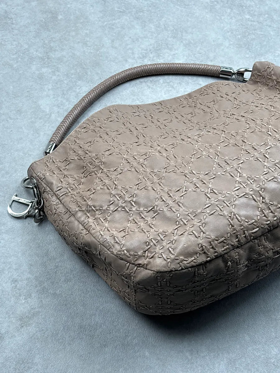 SS2007 Christian Dior Taupe Leather Stitched Logo Cannage Shoulder Bag by Galliano CUesbWPO 8