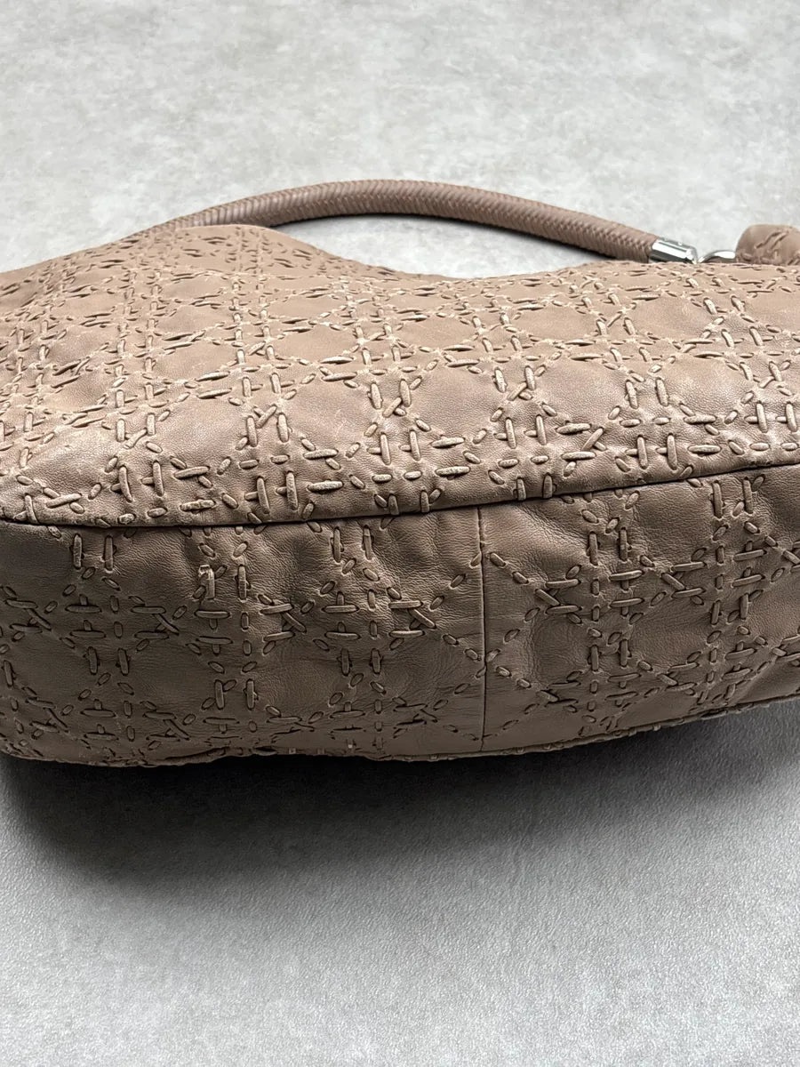 SS2007 Christian Dior Taupe Leather Stitched Logo Cannage Shoulder Bag by Galliano CUesbWPO 9