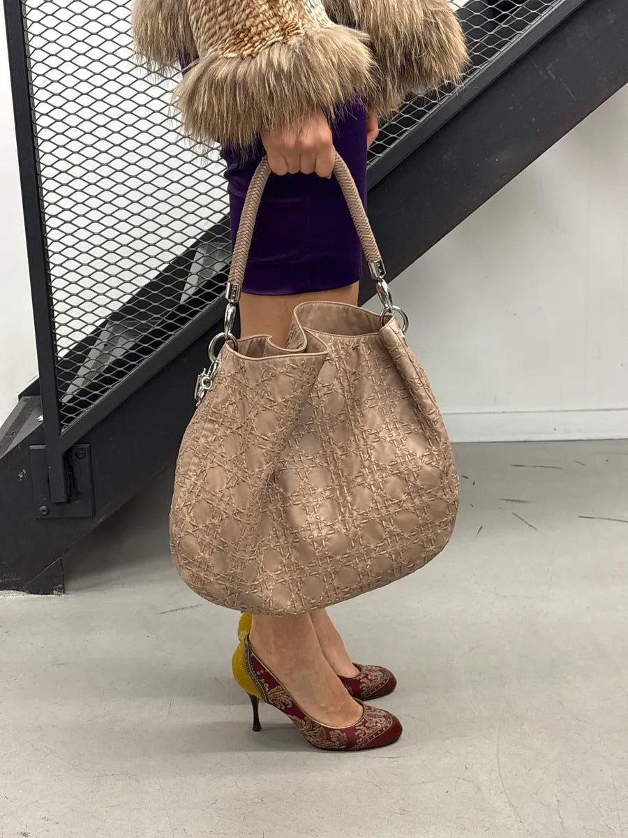 SS2007 Christian Dior Taupe Leather Stitched Logo Cannage Shoulder Bag by Galliano CUesbWPO 1