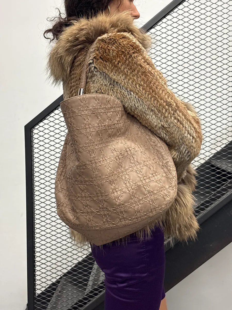 SS2007 Christian Dior Taupe Leather Stitched Logo Cannage Shoulder Bag by Galliano CUesbWPO 2