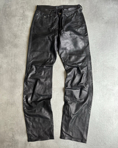 2000s Versace Black Leather Pants (S) - 1