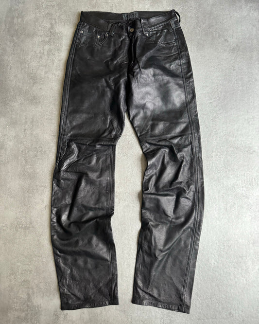 2000s Versace Black Leather Pants (S) - 1