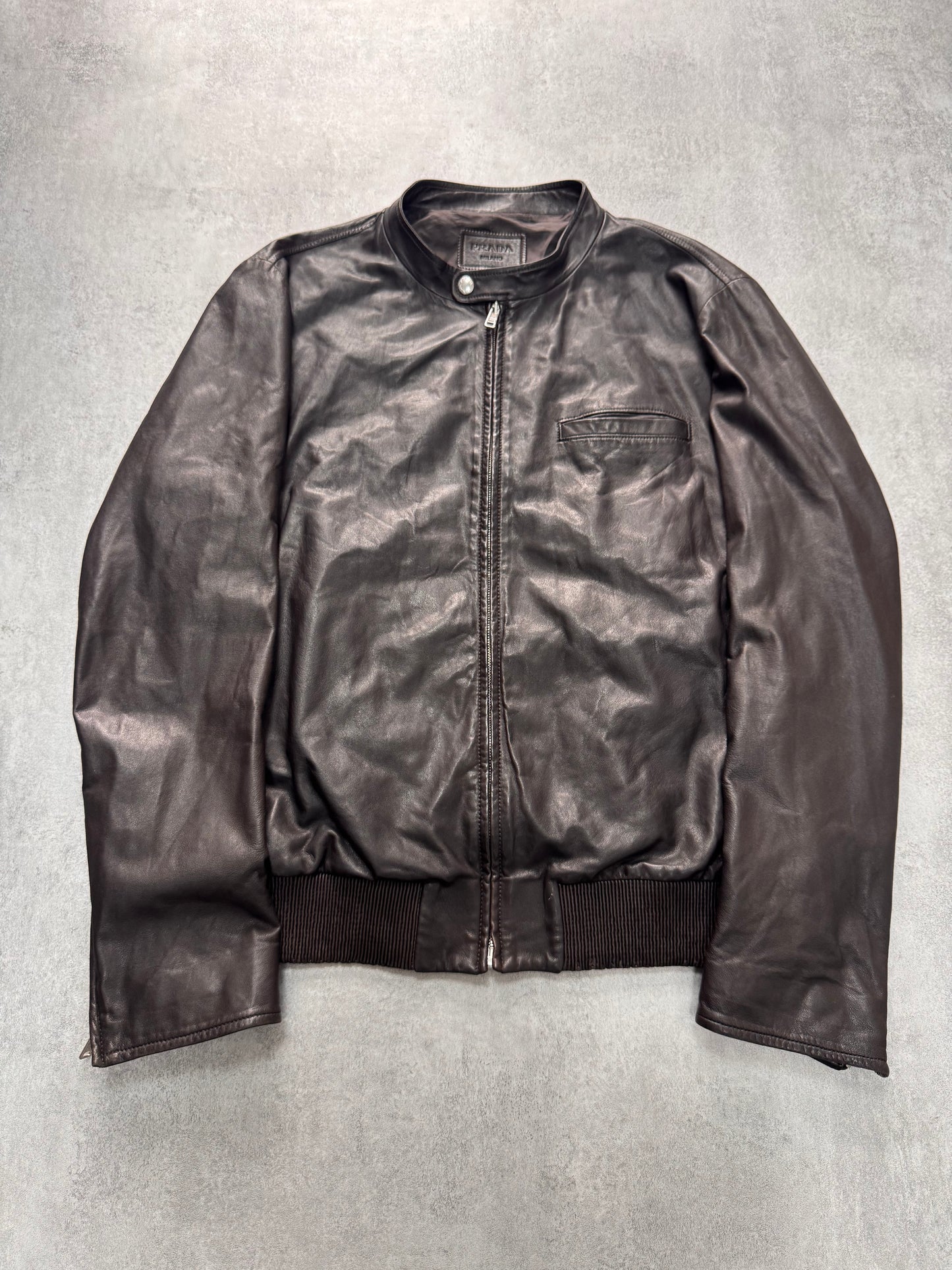 AW2013 Prada Dark Brown Biker Minimalist Leather Jacket (L) - 10