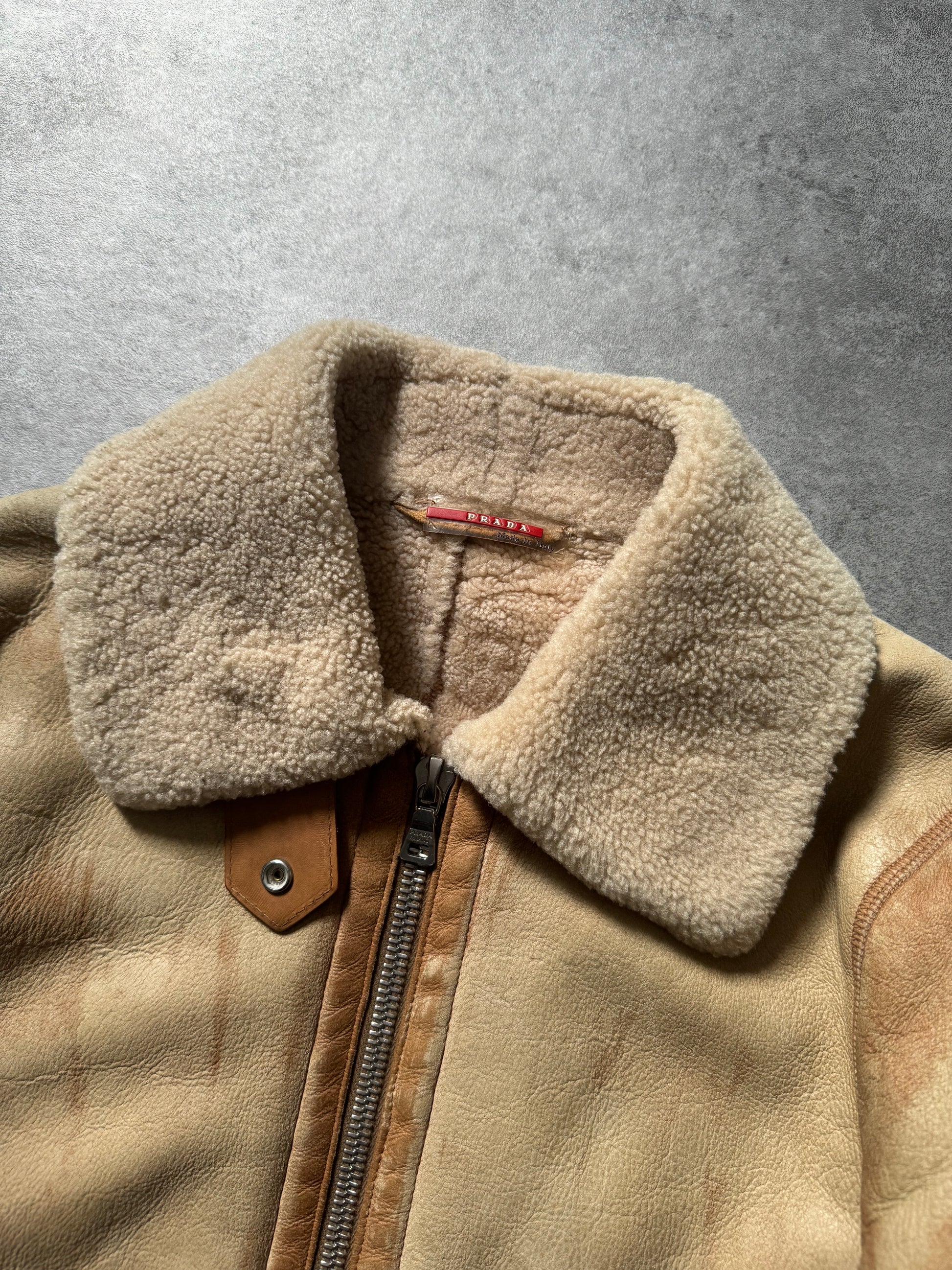 2000s Prada Premium Camel Shearling Leather Jacket  (XS) - 9