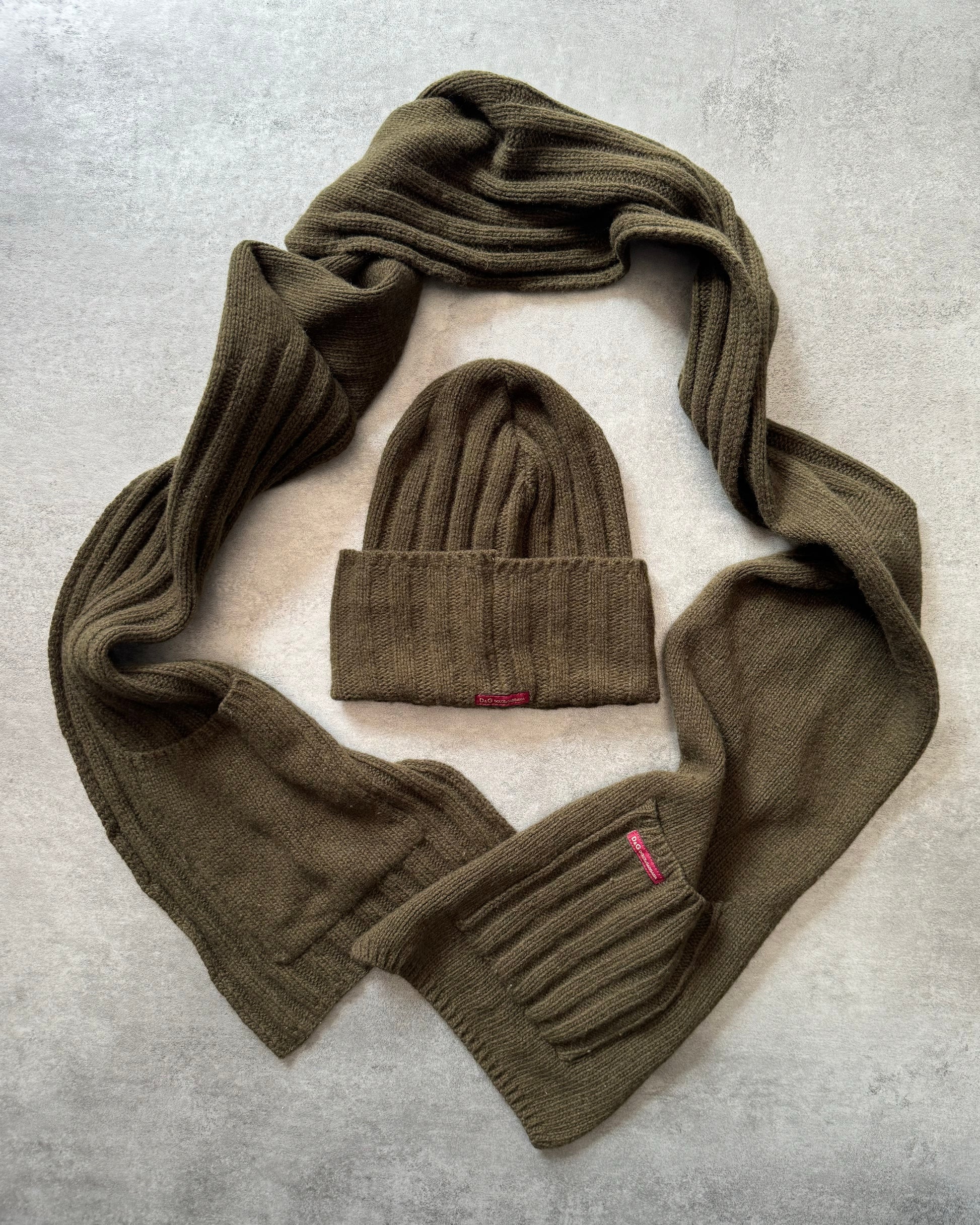 AW2003 Dolce & Gabbana Scarf & Beanie Olive Set (OS) - 1