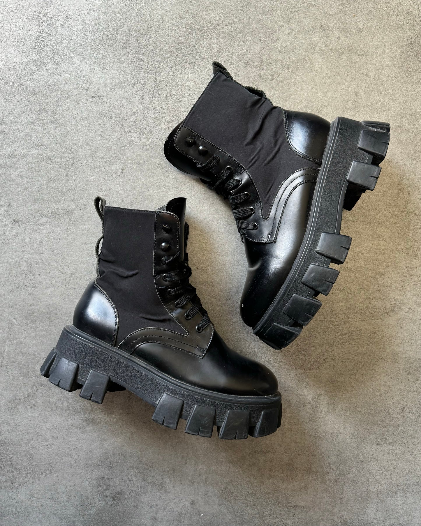 Prada Black Combat Hybrid Leather Boots (40,5) - 4